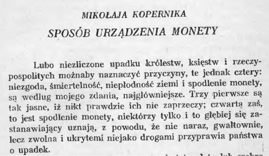 Mikołaj Kopernik o monecie